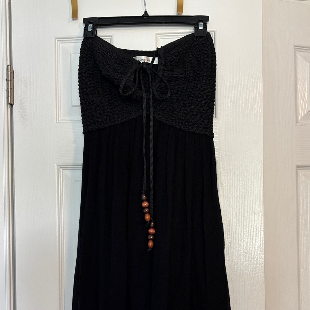 Chic Black Spaghetti Halter Dress with Beaded Detail